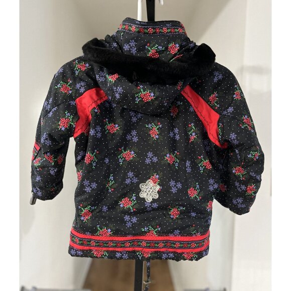 Obermeyer Kids Puffer Jacket - Black and Red Floral - Picture 2 of 8